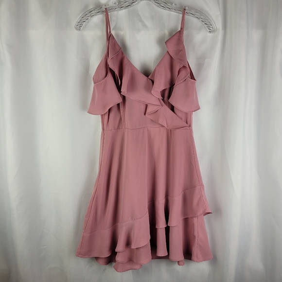 Blashe Dresses & Skirts - Ruffled V-Neck Mini Dress in Mauve Pink